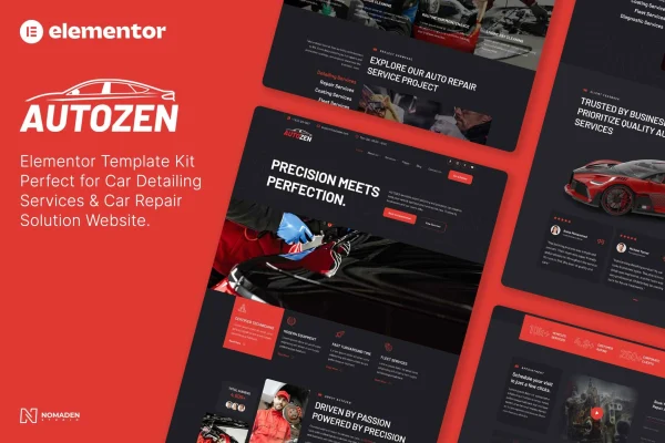 Autozen Elementor template kit preview for car detailing and repair websites