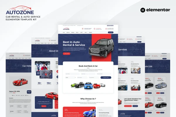 Autozone car rental and auto service Elementor template kit preview