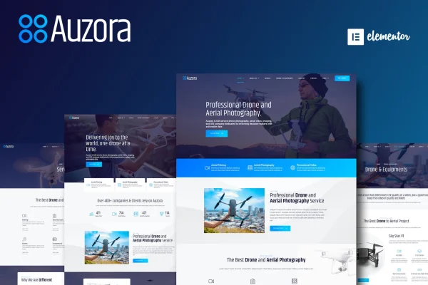 Auzora drone aerial photography Elementor template kit preview