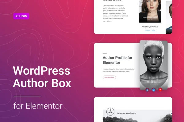 Avatar for Elementor plugin banner showing an author box with bio and social links