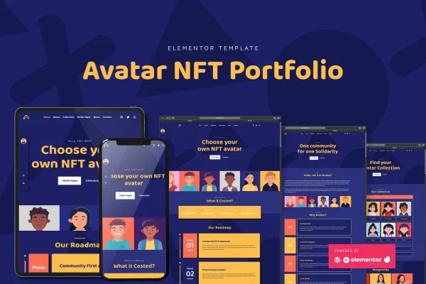 Avatar NFT Portfolio Elementor template kit cover image