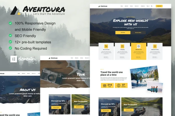 Aventoura travel and tour agency Elementor template kit preview
