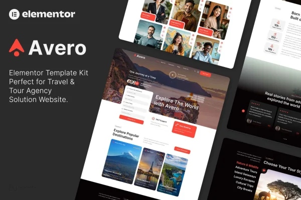 Avero travel and tour agency Elementor template kit preview