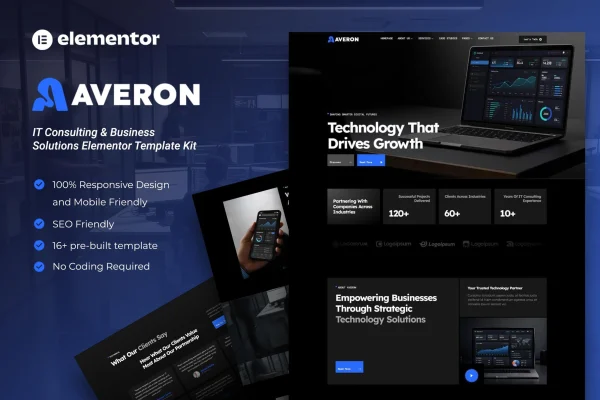 Averon IT consulting and business solutions Elementor template kit cover