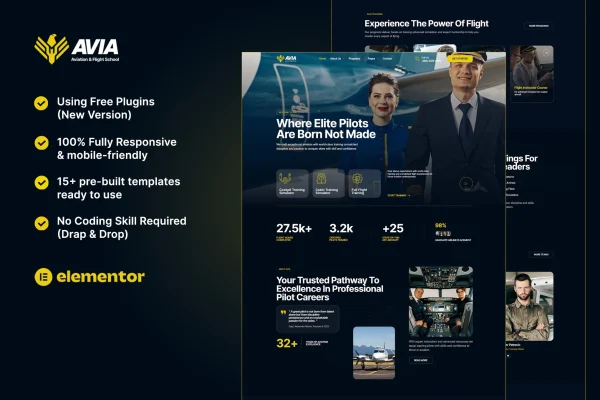 Avia aviation and flight school Elementor template kit preview