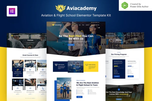 Aviacademy aviation and flight school Elementor template kit cover image