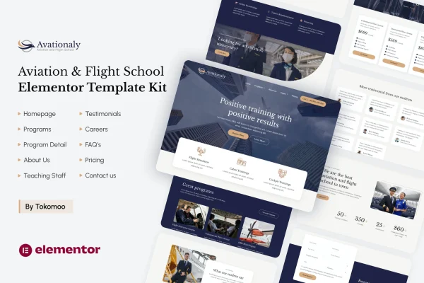 Aviationaly aviation and flight school Elementor template kit preview