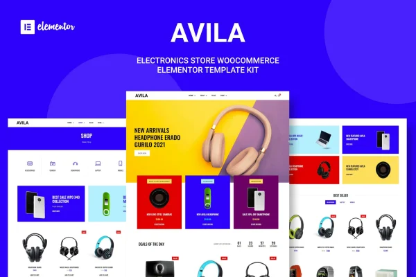 Avila electronics WooCommerce Elementor template kit cover image