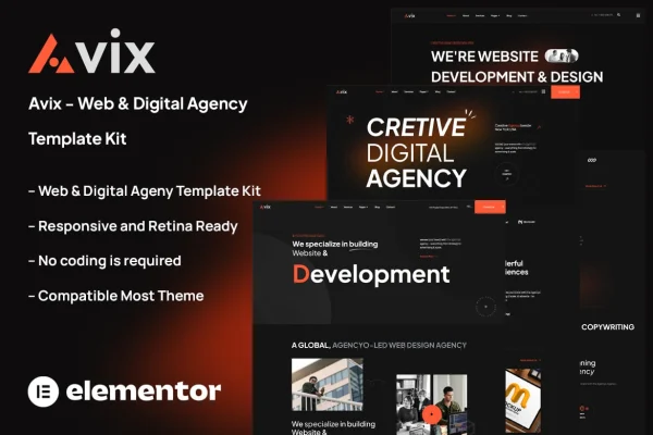 Avix web and digital agency Elementor template kit preview