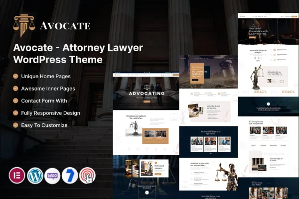 Avocate attorney and law firm WordPress theme preview
