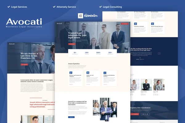 Avocati law firm and attorney Elementor template kit preview