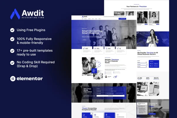 Awdit accounting firm Elementor template kit preview