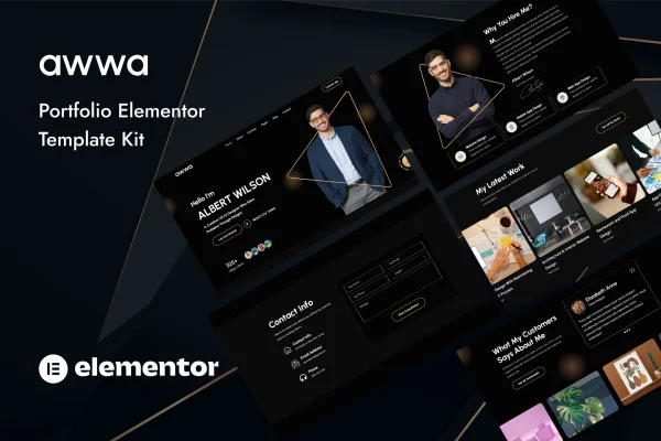 Awwa dark portfolio Elementor template kit preview