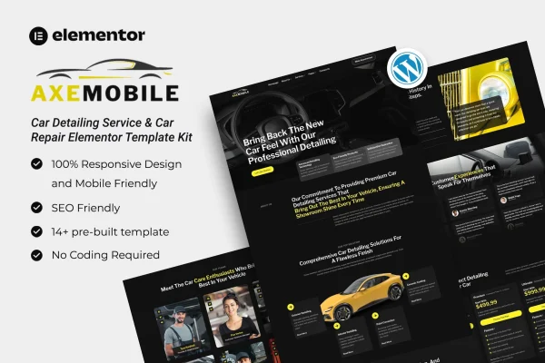 Axemobile car detailing and car repair Elementor template kit preview