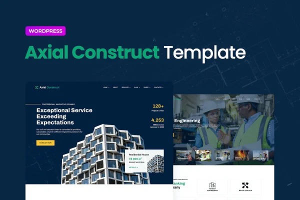 Axial construction company Elementor template kit preview