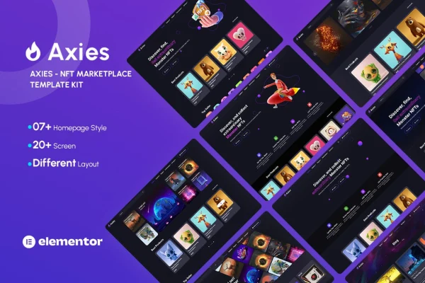 Axies NFT Portfolio Elementor template kit cover image