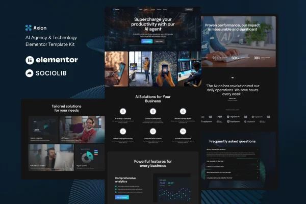 Axion AI agency and technology Elementor template kit preview