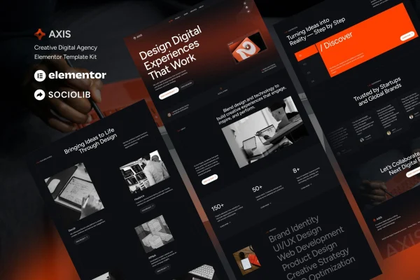 Axis creative digital agency and portfolio Elementor template kit preview