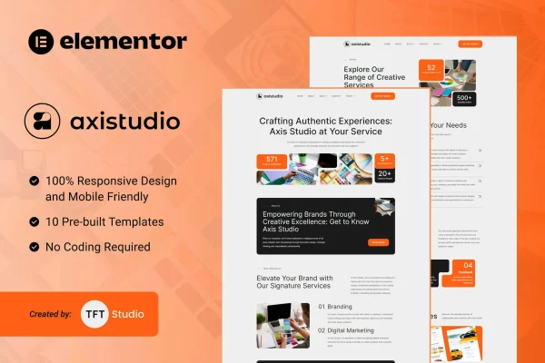 Axistudio branding and creative studio Elementor template kit preview