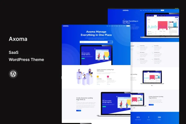 Axoma WordPress SaaS theme cover image showing a software product website layout