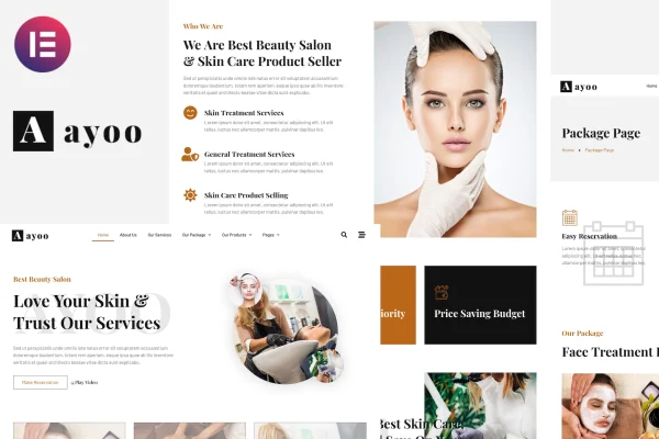 Ayoo beauty salon Elementor template kit preview