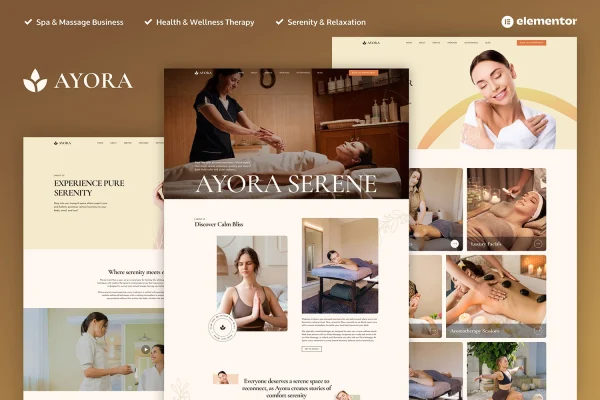 Ayora spa and wellness Elementor template kit page previews