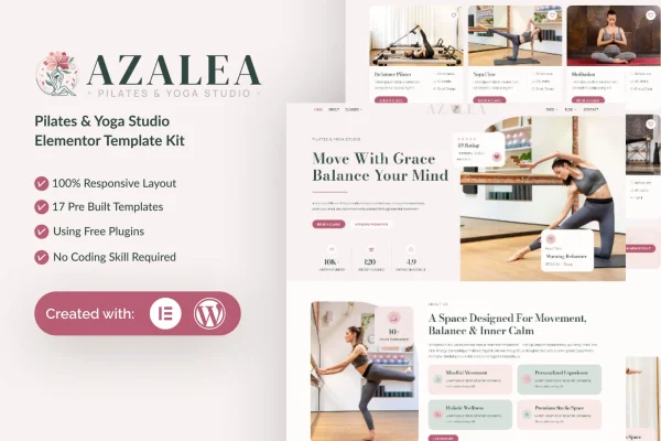 Azalea Pilates and yoga studio Elementor template kit preview