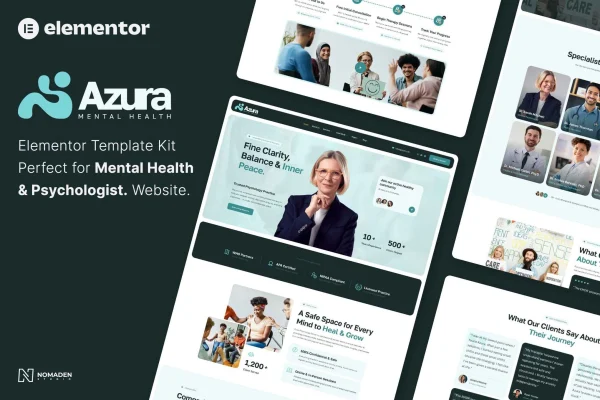 Azura mental health and psychologist Elementor template kit preview