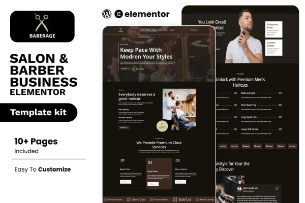 Baberage barber and hairdresser Elementor template kit preview