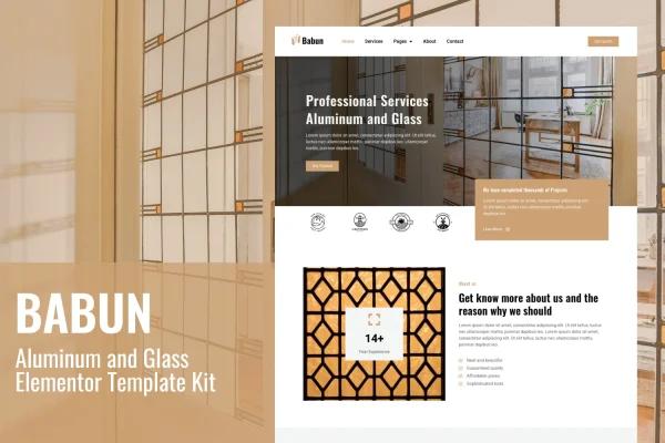 Babun aluminum and glass installation Elementor template kit preview