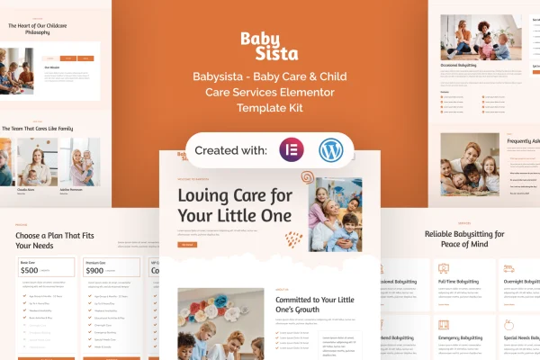 Babysista baby care and child care Elementor template kit cover image