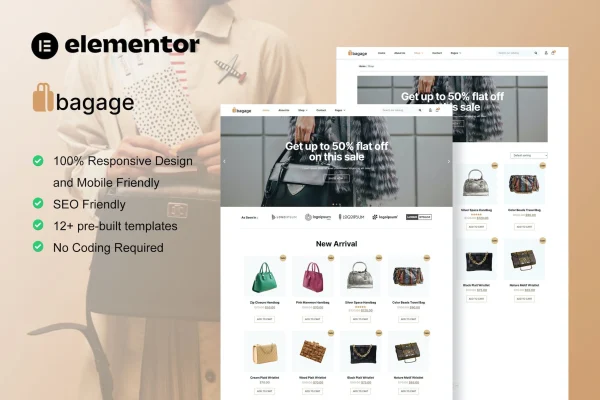 Bagage WooCommerce bag store Elementor Pro template kit preview
