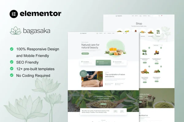 Bagasaka Ayurveda and wellness store Elementor template kit preview