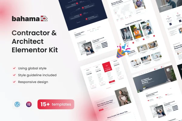 Bahama Contractor & Architect Elementor Pro Template Kit page layouts preview