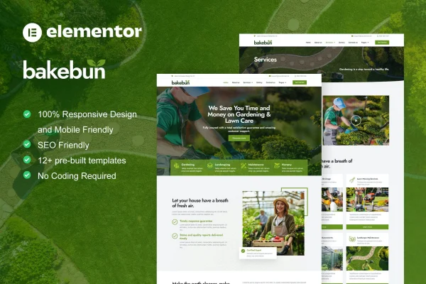 Bakebun landscape and gardening Elementor template kit preview