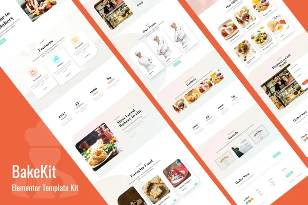 Bakekit Elementor template kit cover showing bakery and cake shop page designs