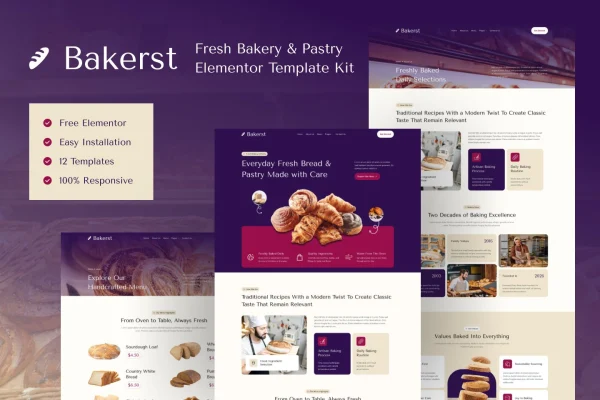 Bakerst bakery and pastry Elementor template kit cover image