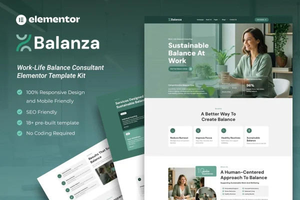 Balanza work-life balance consultant Elementor template kit preview