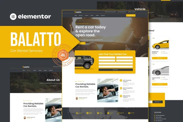 Balatto car rental Elementor Pro template kit preview