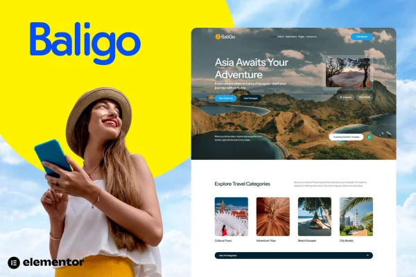 Baligo Asian travel agency Elementor template kit preview
