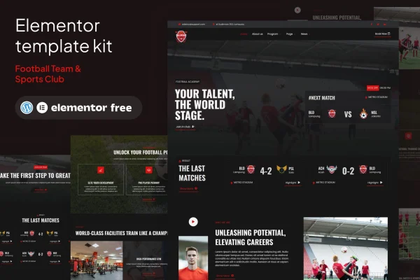 Ballademy football team and sports club Elementor template kit preview