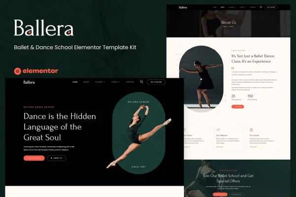 Ballera ballet and dance school Elementor template kit preview