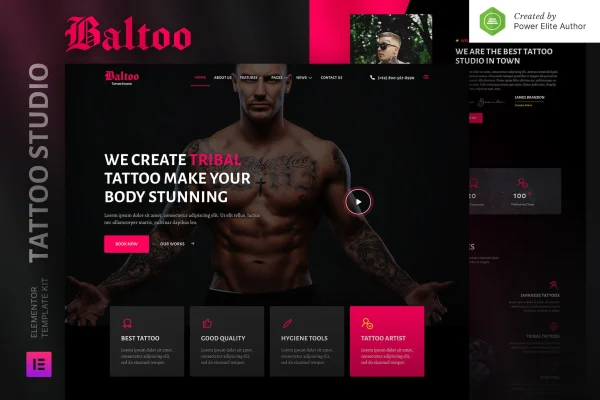 Baltoo tattoo studio and artist Elementor template kit cover