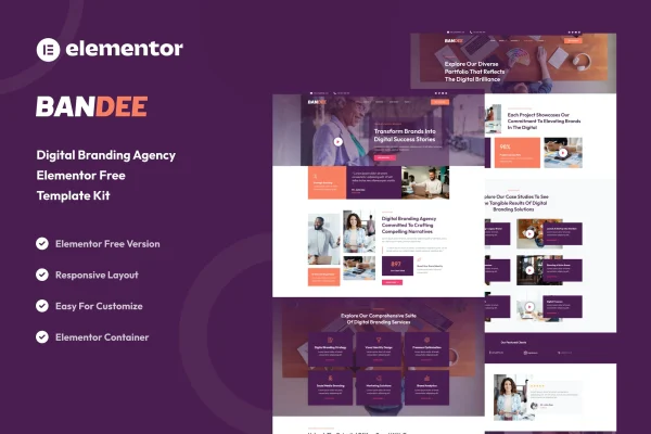 Bandee digital branding agency Elementor template kit preview