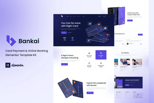 Bankai card payment and online banking Elementor template kit preview