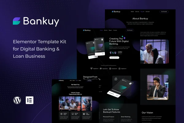 Bankuy digital banking and business loan Elementor template kit preview