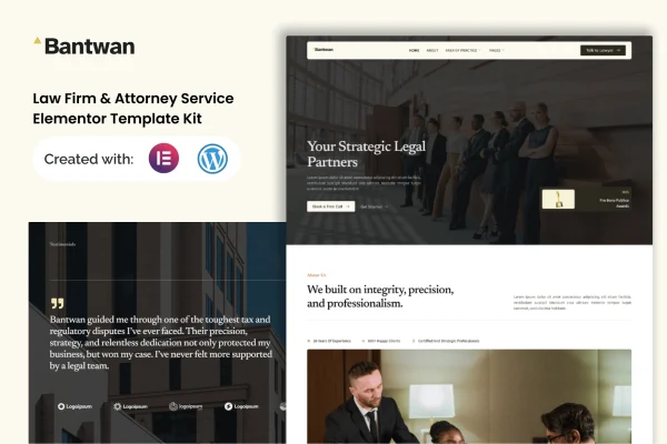 Bantwan law firm and attorney Elementor template kit preview
