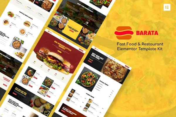 Barata fast food and burger Elementor template kit preview