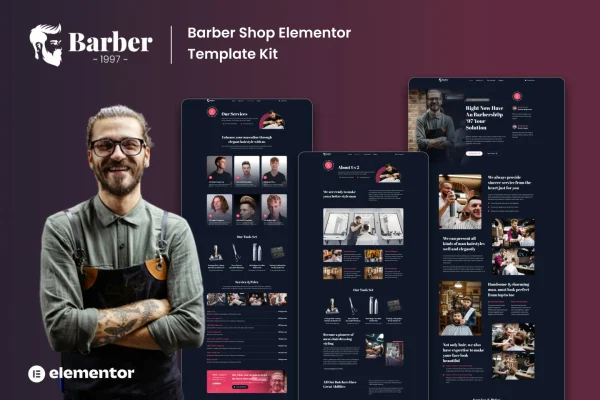 Barber 1997 barbershop Elementor template kit preview