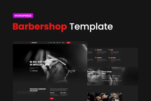 Barbercrop hairdressing Elementor template kit preview with barbershop page layouts